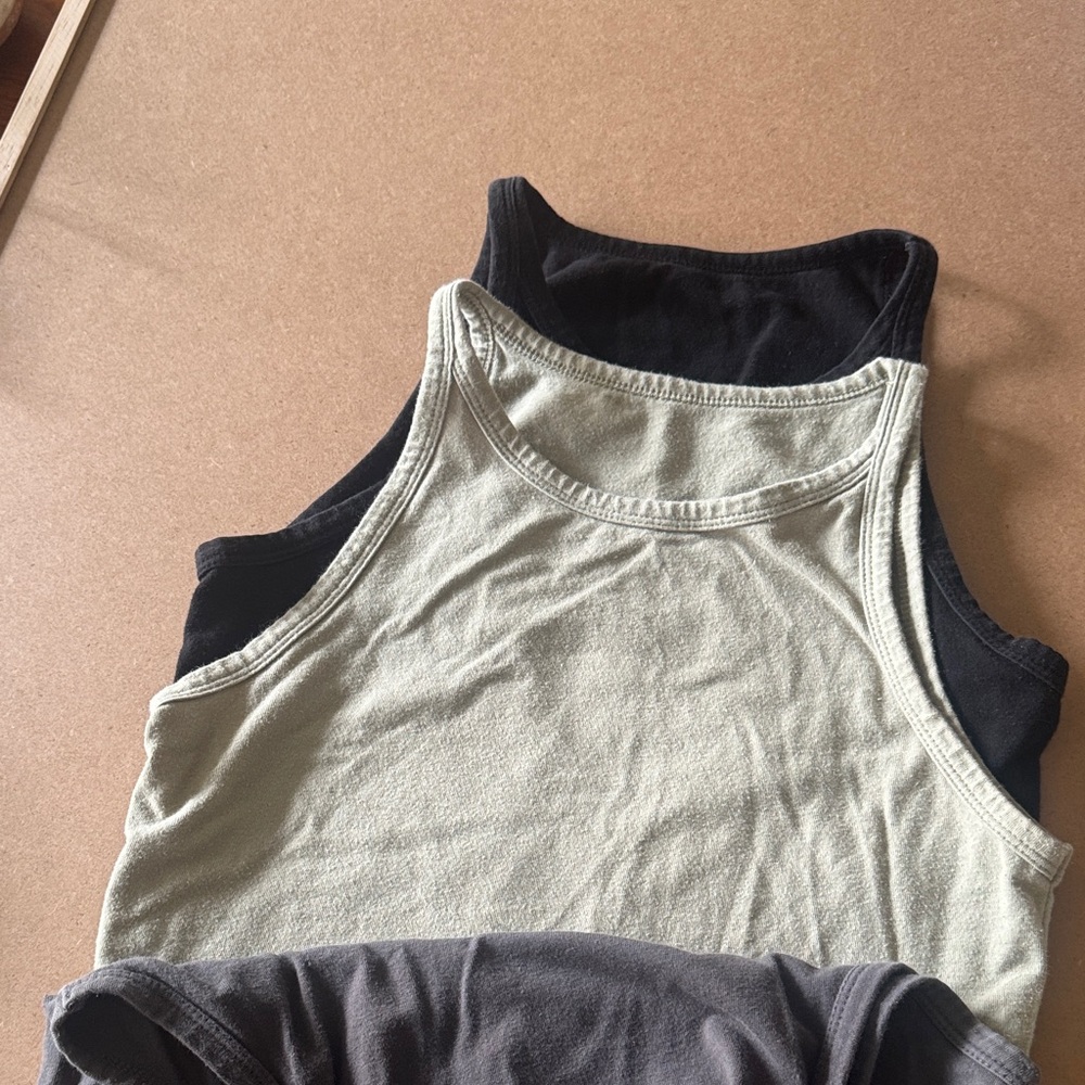 Set of Three Tank Tops - Black, Gray, and Olive - Picture 2 of 4